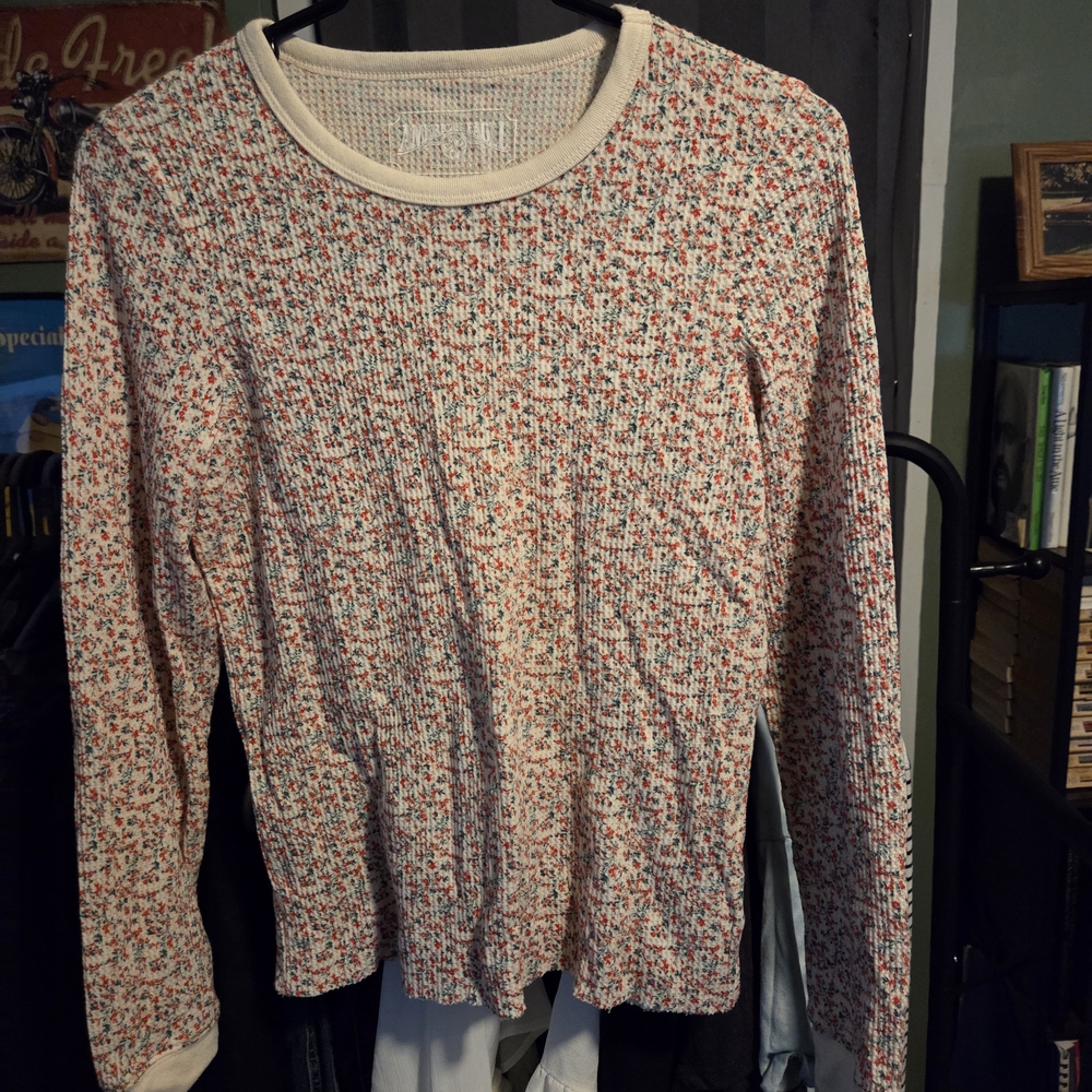 American Eagle Outfitters Floral Long Sleeve Top - Cream and Red
